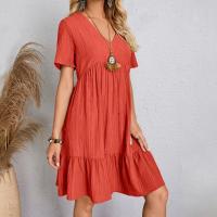 Vestido Casual De Verano Para Mujer Con Cintura Elegante Y Manga Corta Estilo Bohemio Vestido A-Line De Poliéster Longitud De Rodilla - details 4