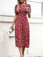 Vestido de mujer, novedad de verano 2025, vestido de longitud media acampanado a la moda con cintura alta y flores redondas para mujer - details 6