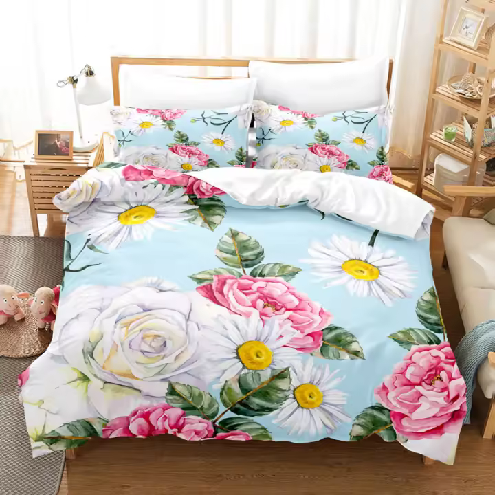 Juego de Funda de Duvet de Flores de Impresión Digital 3D Cubierta de Cama de Poliéster para Mujeres Tamaño Rey y Reina - 1