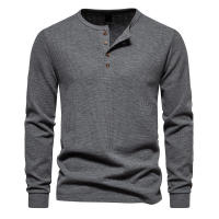 Camiseta de manga larga Henley para hombre, camisa básica transpirable con botones, informal, Color sólido, otoño - details 1