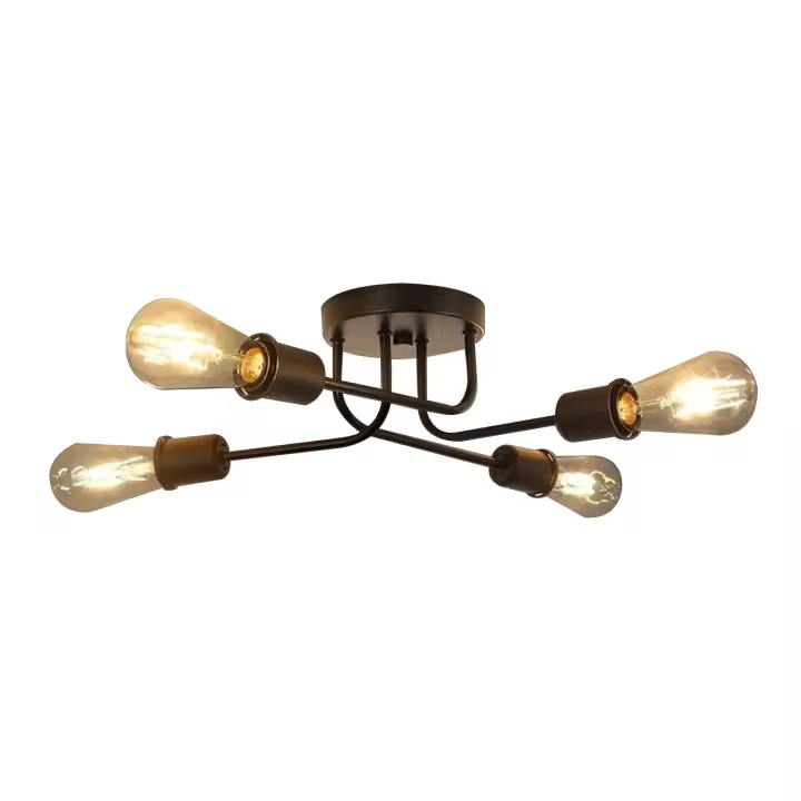 CBJKTX Lámpara de Techo Lámpara de Techo Negra Vintage - Lámpara Retro para Sala de Estar 4 Luces Industrial E27 sin Bombillas - 1