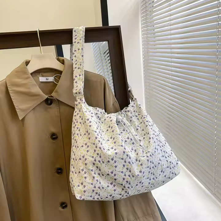 Bolso de hombro tipo bandolera de lona Floral, pequeño, fresco y de gran capacidad, novedad de verano 2025, bolso de mano informal artístico minimalista - 1