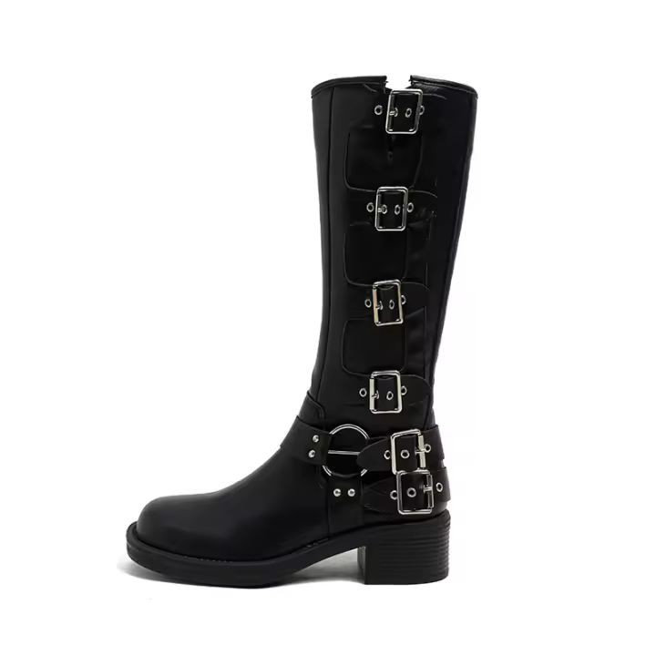 Botas cortas de cabeza redonda Hebilla de cuero Tacón grueso Suela gruesa Botas de caballero medianas occidentales - 1