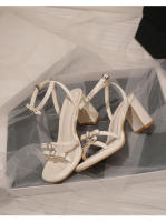 Sandalias plateadas de tacón abierto con lazo de strass para mujer - details 10