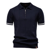Camisa Polo Deportiva Para Hombre AIOPESON Color Sólido Con Cierre De Cremallera Ajustada Para Oficina Y Social Transpirable Polyester Viscosa - details 6