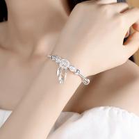 Brazalete de plata de ley 925 de tamaño ajustable, atrapasueños, borla, pluma, cuentas redondas, pulsera, joyería para mujer, boda - details 3