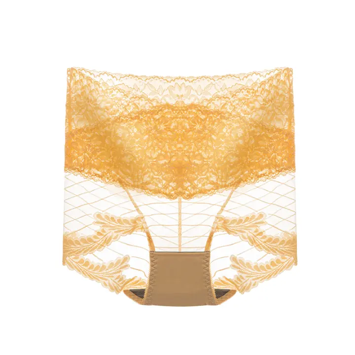 Ropa interior Sexy de encaje transparente de cintura alta para mujer - 1