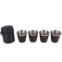 Villa de acero inoxidable para acampar al aire libre, juego de tazas VIE para picnic, vino, cerveza, whisky, taza de cuero PU, 70 ml o 30 ml, 4 piezas por lote - details 3