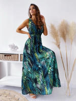 Vestido largo de verano sin mangas para mujer, prenda con estampado Vintage, cuello en V, elegante, para fiesta en la playa - details 5
