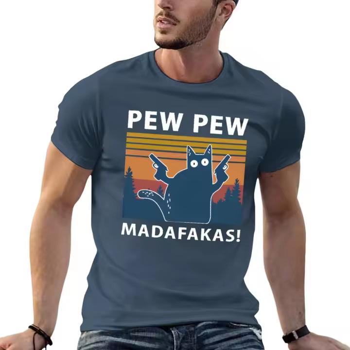 Camiseta de moda para hombre con cuello redondo y estampado inglés interesante, divertida y humorística, adecuada tanto para primavera como para verano. - 1