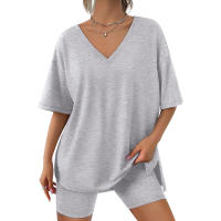 Ropa de descanso para mujer, conjunto de 2 piezas, camiseta de manga corta de gran tamaño, chándal de playa, pantalones cortos, conjunto S-XXL - details 3