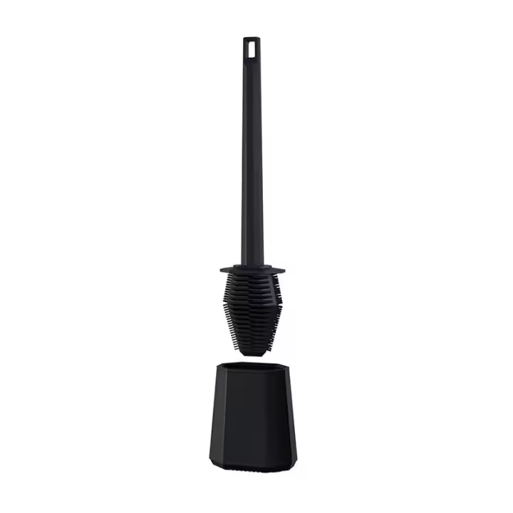 Escobillas de Baño Negro Escobillero de Silicona, Cepillo Toilet Plana de Mango Largo, Escobilla WC Silicona, sin Esquinas Muertas, Montado en la Pared y Vertical para el Baño (Negro) - 1