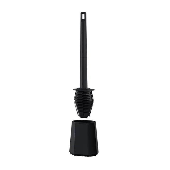 Escobillas de Baño Negro Escobillero de Silicona, Cepillo Toilet Plana de Mango Largo, Escobilla WC Silicona, sin Esquinas Muertas, Montado en la Pared y Vertical para el Baño (Negro) - 1