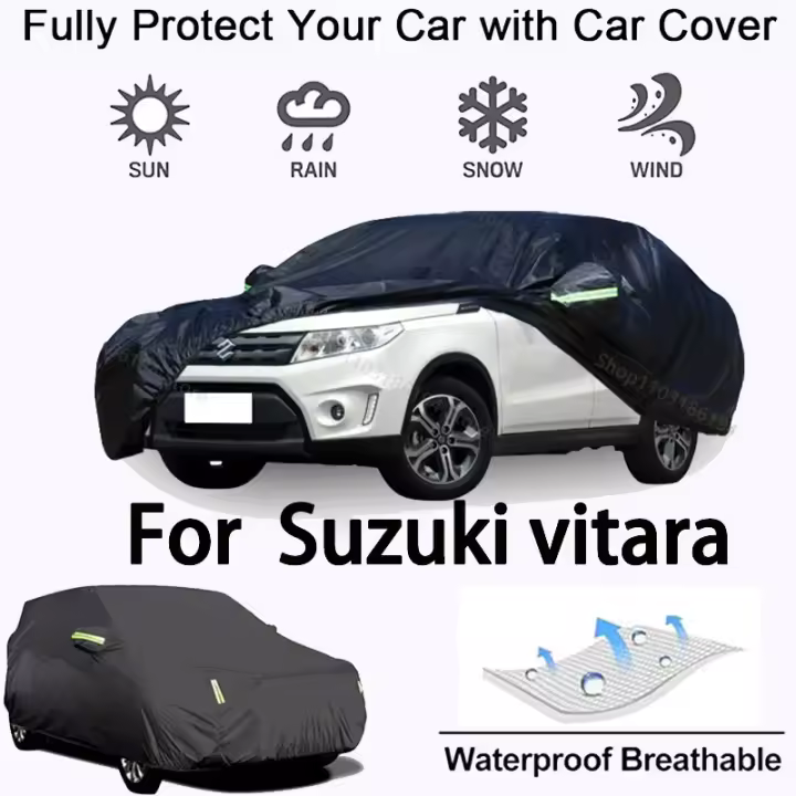 Funda completa para coche para Suzuki Vitara, equipo de protección para exteriores, a prueba de nieve, protector solar, accesorios para automóviles impermeables y a prueba de polvo, negro - 1