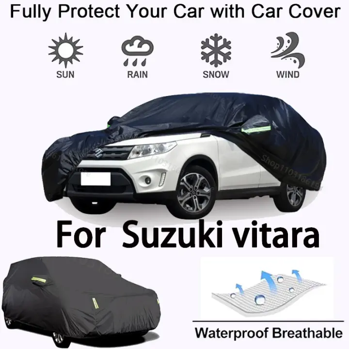 Funda completa para coche para Suzuki Vitara, equipo de protección para exteriores, a prueba de nieve, protector solar, accesorios para automóviles impermeables y a prueba de polvo, negro - 1