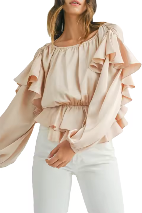 Elrachen Blusa peplum con volantes y cordones en la espalda para mujer, color avena, tallas S-XL - 1