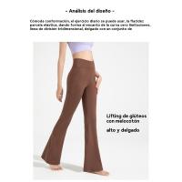 Pantalones acampanados antibacterianos, pantalones de yoga micro deportivos de cintura alta para mujer, pantalones de pierna ancha adelgazantes color piel - details 4