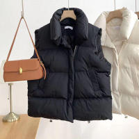 Women winter cotton vest warm coat stand collar zipper sleeveless jacket overcoat loose drawstring waistcoat - details 2