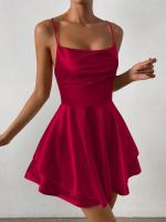 Vestido de mini hoja de loto con tirantes de cintura y satén para mujeres al aire libre - details 5