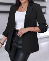 Chaqueta elegante de manga larga para mujer, traje de Color sólido, cuello, otoño - details 13