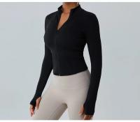 Top corto de Yoga para mujer, chaqueta deportiva de lana, abrigo de manga larga con cremallera completa, ropa deportiva informal para gimnasio - details 14