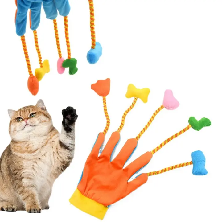 Guantes suaves de 5 dedos, juguete para gatitos, resistentes a las mordeduras, coloridos guantes para gatos con sonido de campana, guantes de peluche para gatos - 1