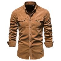 día del padre Camisas de primavera y otoño para hombre Camisa casual de manga larga Ropa de hombre de calidad de pana Rebeca de un solo pecho con solapa de bolsillo - details 2