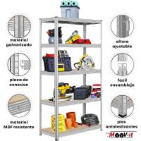 180x90x40cm - 5 Baldas |   Estanterías de almacenamiento para cocina, despensa y garaje |   Estantería metálica galvanizada |   Estantería Resistente 875kg - details 2