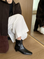 Versión coreana de versátil tubo corto botas delgadas nueva con falda botas cortas de tacón grueso zapatos franceses de mujer - details 30