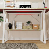Rcynview Mesa de Escritorio con Estante Mueble Moderno para Hogar y Oficina Ironía y Madera Base Material Incluye Enchufes y Estantes - details 4
