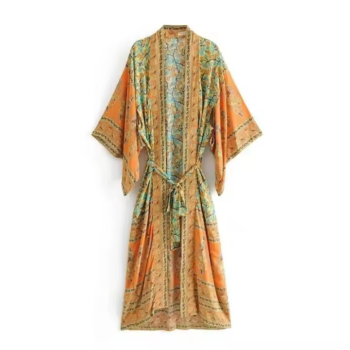 Happie Queens-vestidos bohemios de playa con estampado ral para mujer, kimono con cuello en V, Bikini de verano, pareo bohemio - 1