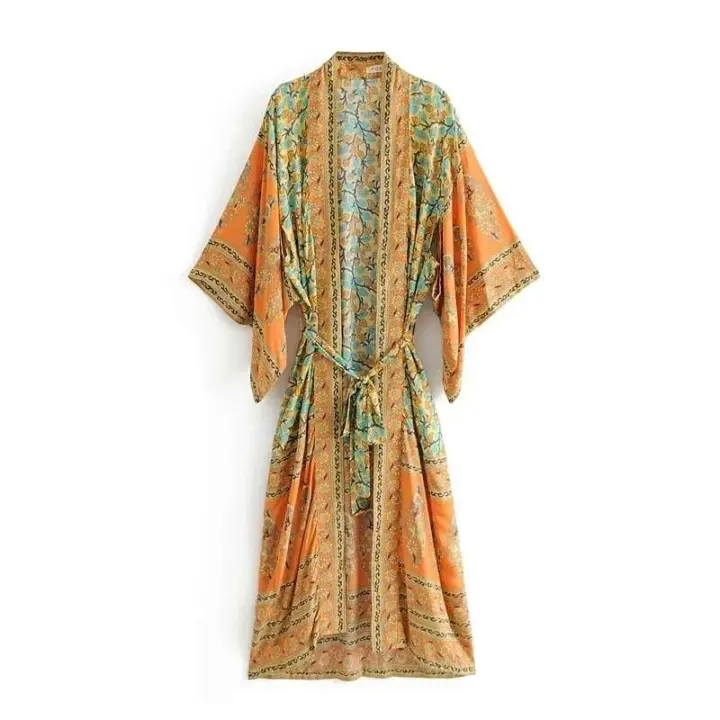 Happie Queens-vestidos bohemios de playa con estampado ral para mujer, kimono con cuello en V, Bikini de verano, pareo bohemio - 1