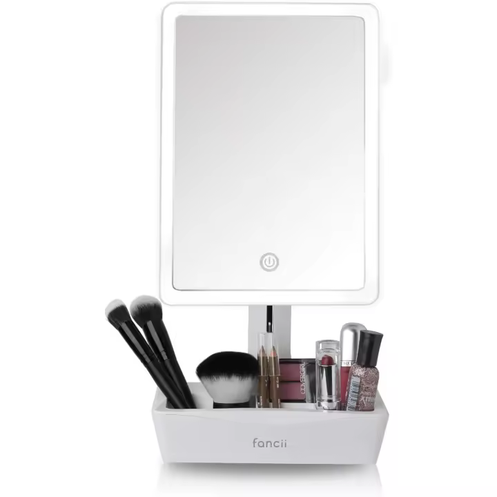 Fancii Espejo de aumento grande con luz LED, luz natural ajustable, pantalla táctil, doble alimentación, soporte estable - 1