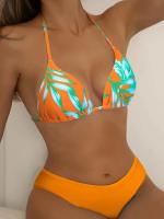 Traje de baño de tres piezas con estampado , traje de baño Sexy con cuello en V profundo, mono con cordón, conjunto de Bikini - details 11