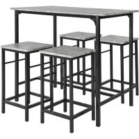Juego de Mesa Comedor Conjunto de Mesa Alta de Bar con 4 Taburetes y 1 Mesa Gris - details 0