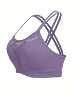 Sujetador De Cuello Redondo Hueco para Deportes, Transpirable, entrecruzado en la espalda, Cómodo, De Color Sólido, De alta elasticidad - details 29