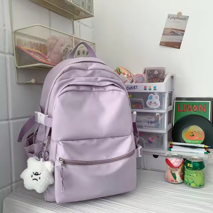 Nueva Mochila Sencilla para Estudiantes Universitarios Mochila de Color Sólido para Hombres y Mujeres - 1