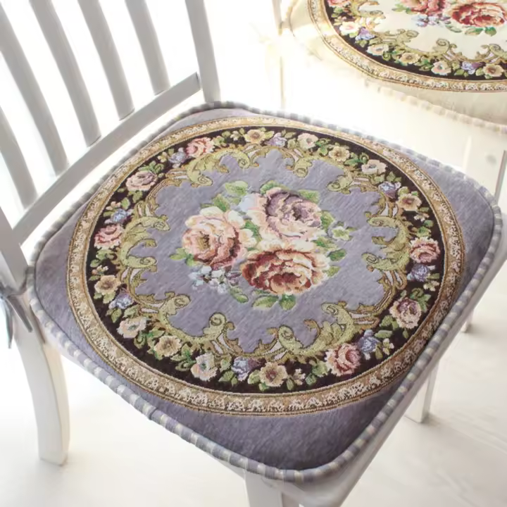 Cojín para silla de comedor de chenilla, alfombrilla de asiento Vintage con patrón Floral, alfombrilla para silla bordada desmontable antideslizante, para oficina y aula - 1