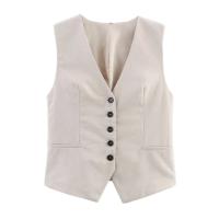 PB&ZA2025casual chaleco sin mangas holgado y cómodo con cuello en V y botonadura sencilla para mujer, ideal para el verano. - details 1
