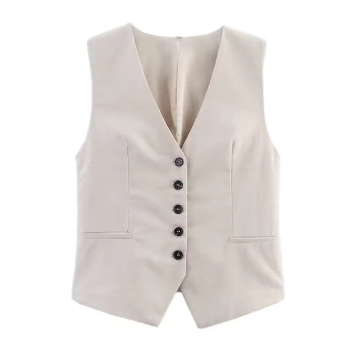 PB&ZA2025casual chaleco sin mangas holgado y cómodo con cuello en V y botonadura sencilla para mujer, ideal para el verano. - 1