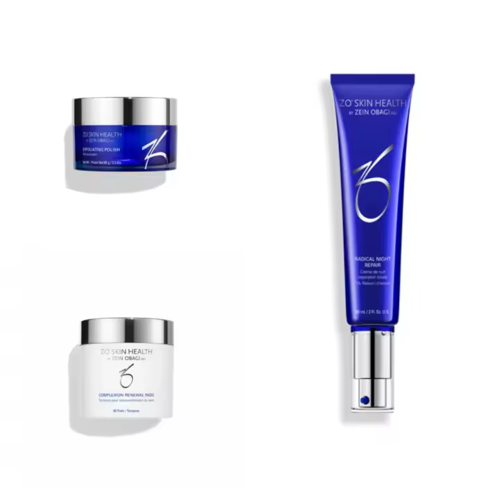 ZO SKIN Exfoliante Pulido 65g Renovación de la Piel 60 Almohadillas + Radical Night Repair Set de Tres Piezas 60ml - 1