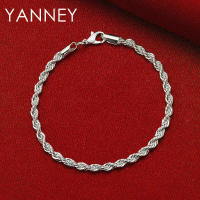 Pulsera de cadena de cuerda para hombres y mujeres, joyería de plata, 4 mm, 8 pulgadas - details 3