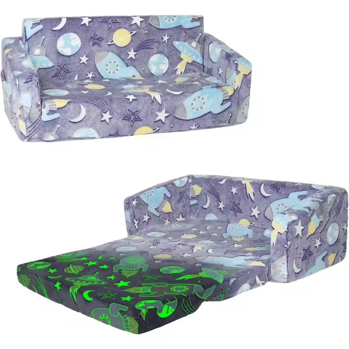 Grande Sofás Plegables para Niños Sillón 2 en 1 Que Brilla en la Oscuridad, Sillón Infantil Cómoda Estable con Bolsillo de Tela, Sofá Cama Asiento para Bebé para Dormitorio Sala de Juegos - 1