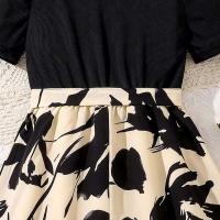 Moda coreana de verano para niños, manga corta floral negra con cinturón, vestido cómodo y decente para fiesta o vacaciones - details 6