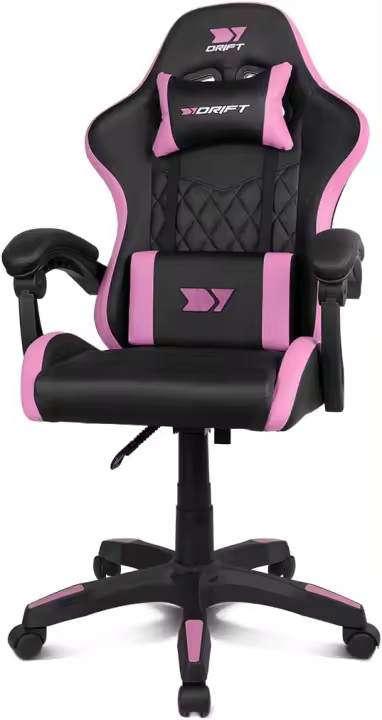 DR35 - Silla Gaming Profesional, Polipiel, reposabrazos Acolchados, pistón Clase 3, Base Nylon Reforzada, Asiento basculante, Altura Regulable, cojín Lumbar y Cervical, Color Negro/Rosa - 1