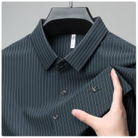 25 Nuevo verano Anti arrugas Casual Polo Business Camisa de manga corta a rayas verticales para hombres - details 20