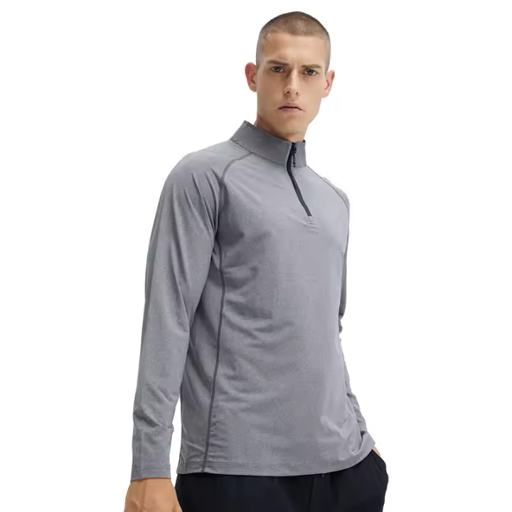 Ropa deportiva de secado rápido para hombre, ropa para correr con cremallera media, camiseta de primavera y otoño, cardio manga larga, Top con cuello - 1