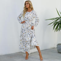 2024 mujeres Maxi vestido Casual de manga larga de cintura alta playa Mujer vestidos de gasa vestidos florales Mujer nuevo - details 29