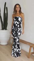 Vestido de Tubo Delgado con Estampado de Blanco y Negro Vestido de Fiesta Sexy sin Mangas para Mujeres - details 6