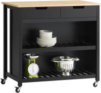 Carrito de Cocina con 2 cajones y 2 estantes, con Tablero Grande, Madera de ingeniería, Blanco, L98 x P58 x H94cm,ES - details 9